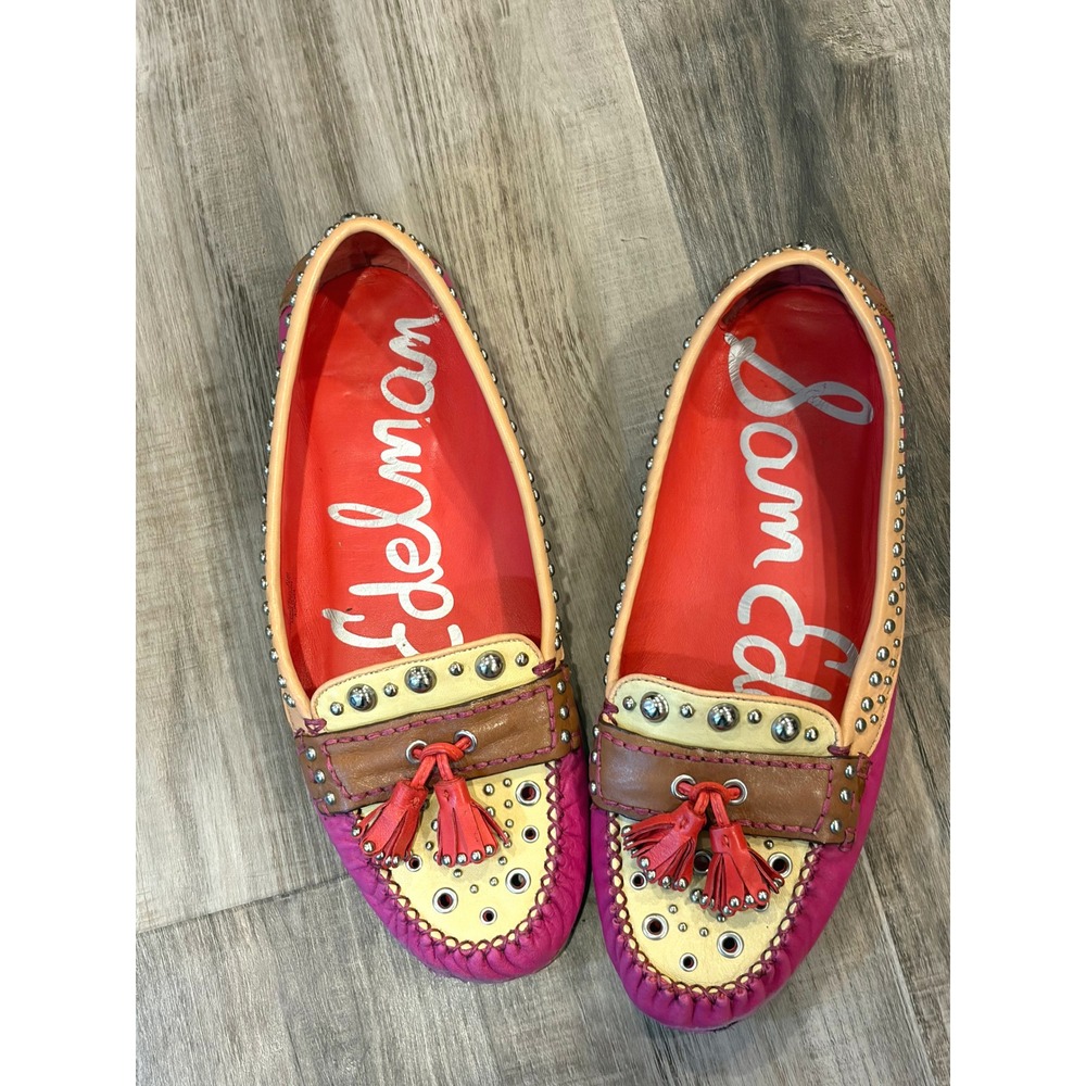 Sam Edelman Aurora Hot Pink Studded Tassel Leather Driving Mocs Loafers Sz 9.5M